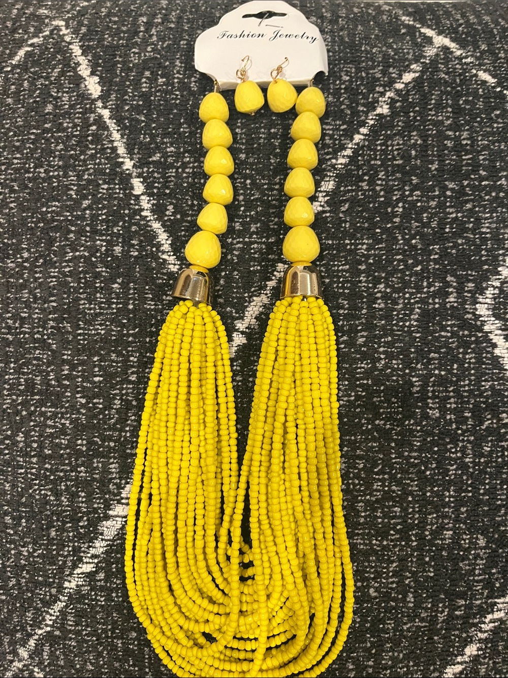 Fashion Jewelry Bright Yellow Beaded Tassel Statement Necklace